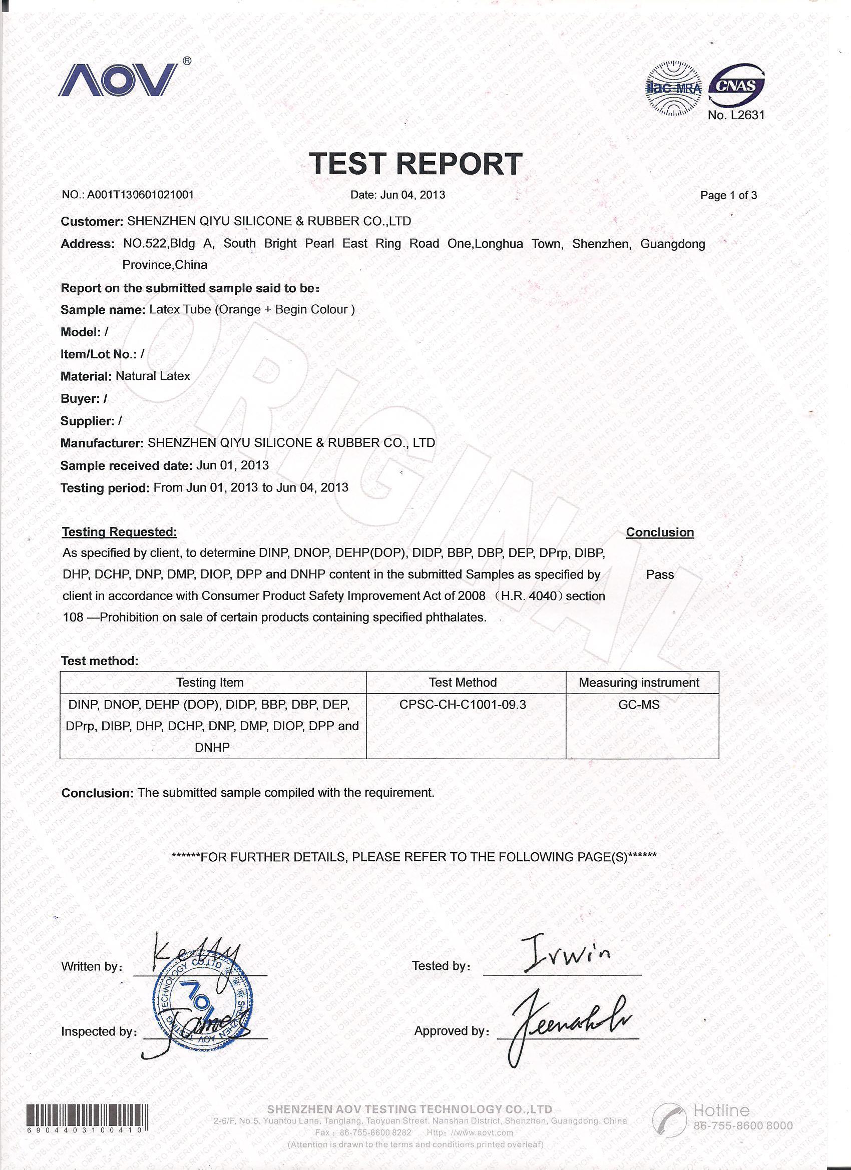 Latex tube related certificates - Click to enlarge